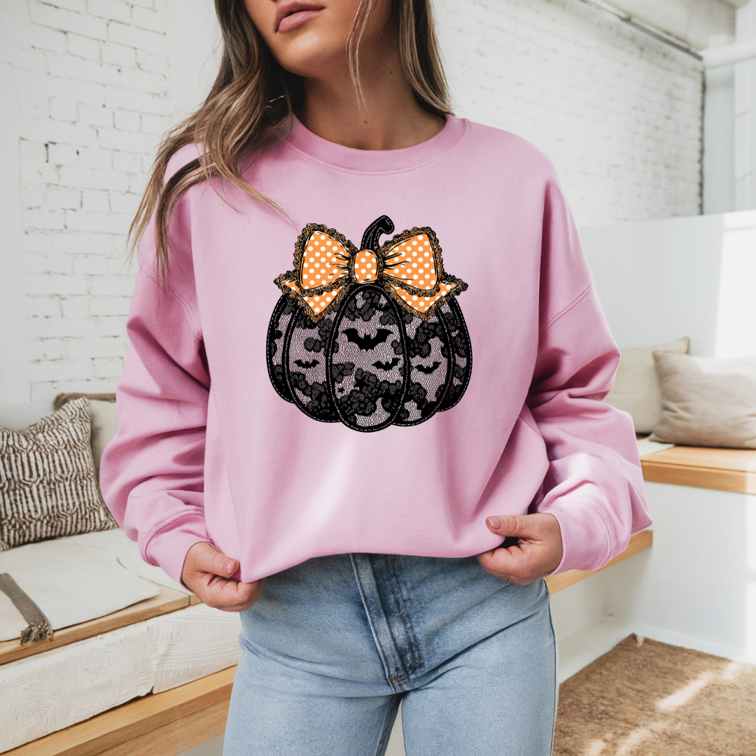 Black Lace Pumpkin Coquette Halloween Sweatshirt