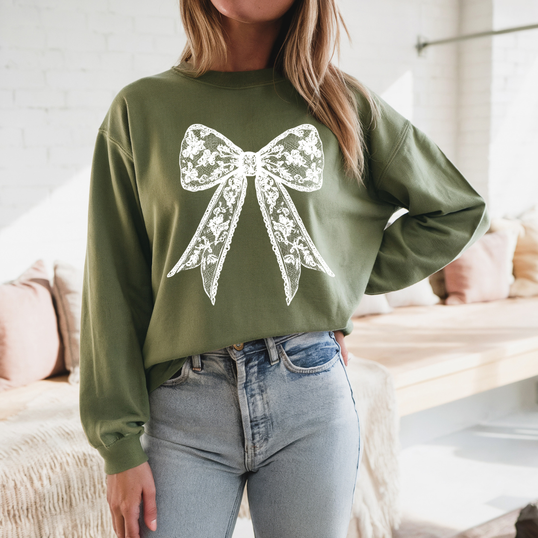 Coquette White Lace Bow Sweatshirt