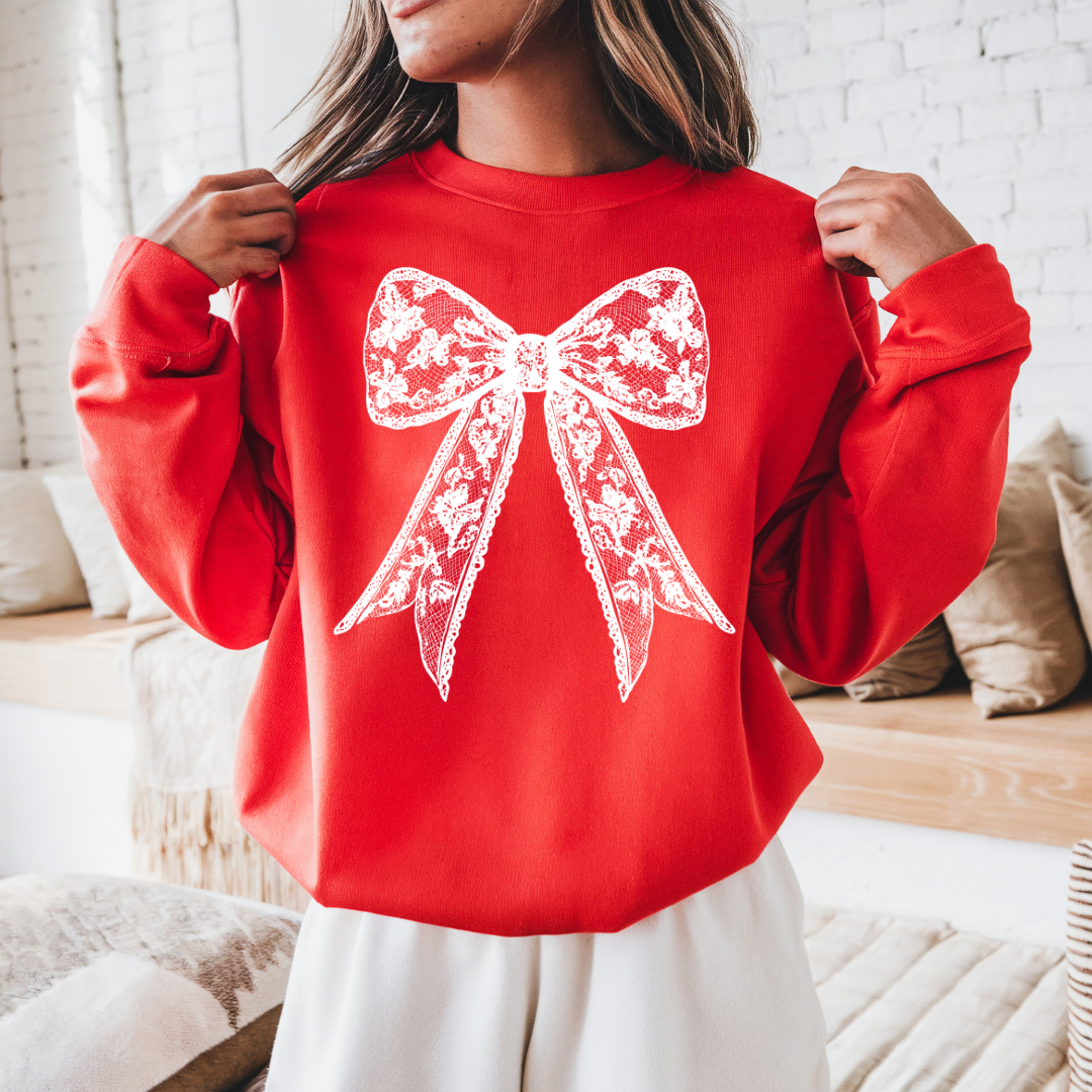 Coquette White Lace Bow Sweatshirt