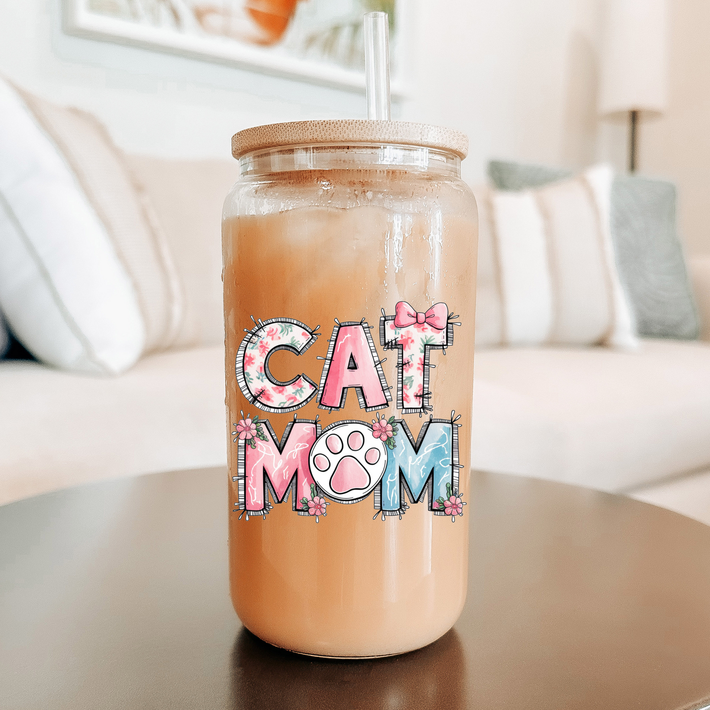Cat Mom Floral | Sipper Glass, 16oz