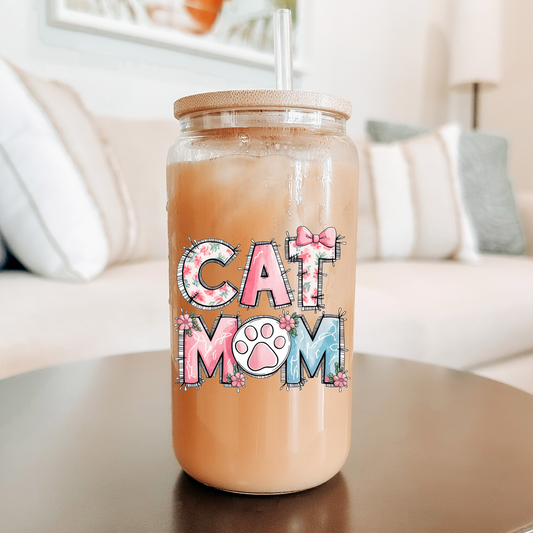 Cat Mom Floral | Sipper Glass, 16oz