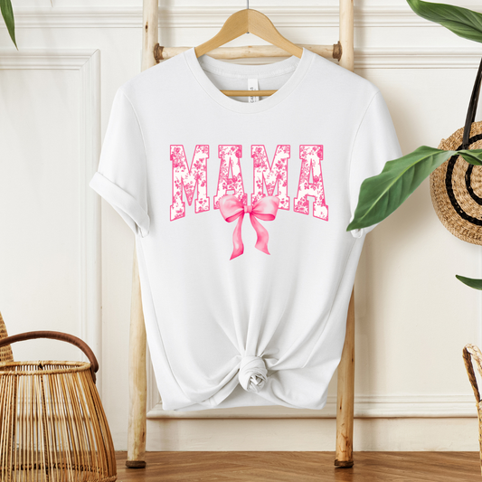 Mama Pink Floral Coquette Bow Tshirt