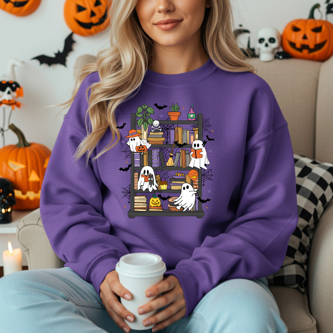 Retro Bookshelf Ghost Sweatshirt
