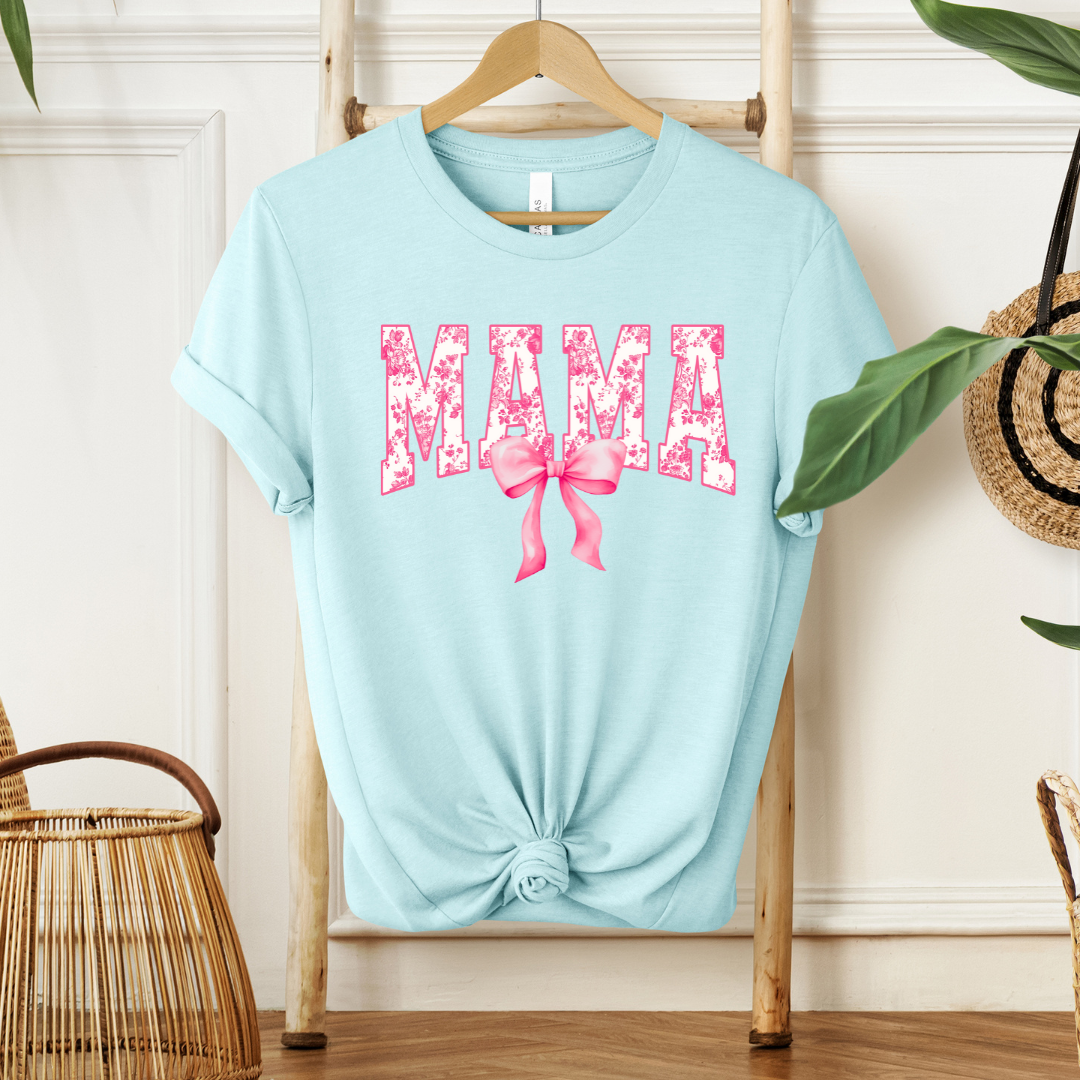 Mama Pink Floral Coquette Bow Tshirt