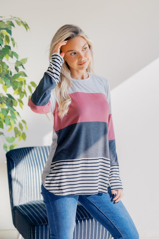 Rose Smoke Striped Knit