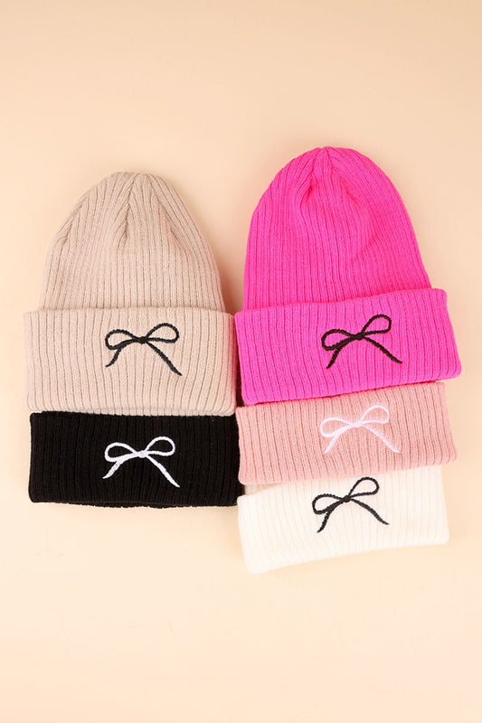 Zenana Coquette bow embroidered knitted beanie