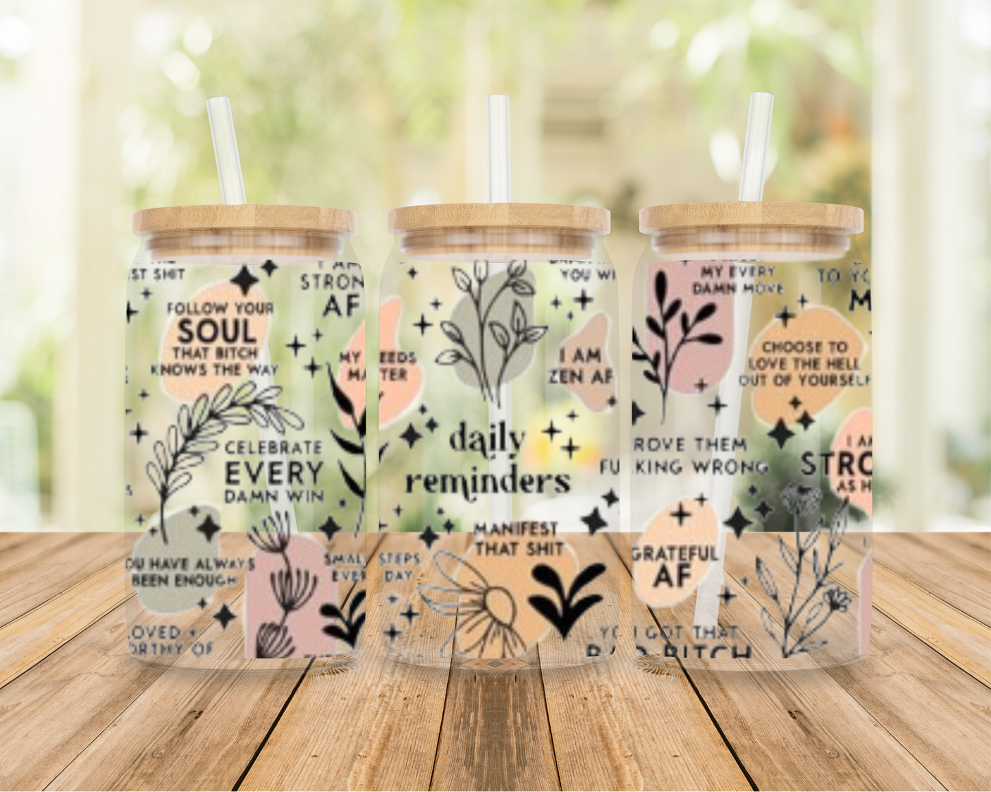 Daily Affirmations beige| Sipper Glass, 16oz