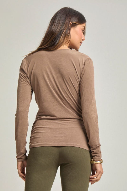 Dear Scarlett Ruched Blouse- Mocha