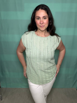 Lightweight Stripe Textured Cap Sleeves Blouse