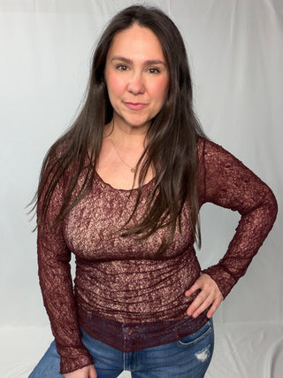 Luxe lace Floral texture long sleeve sheer top