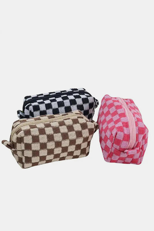 Zenana Checkered Pattern Knitted Cosmetic Pouch MadreForte LLC