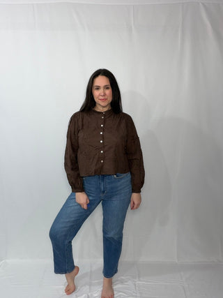 SO ME 3d Floral Woven Long Sleeve Front Button Shirt