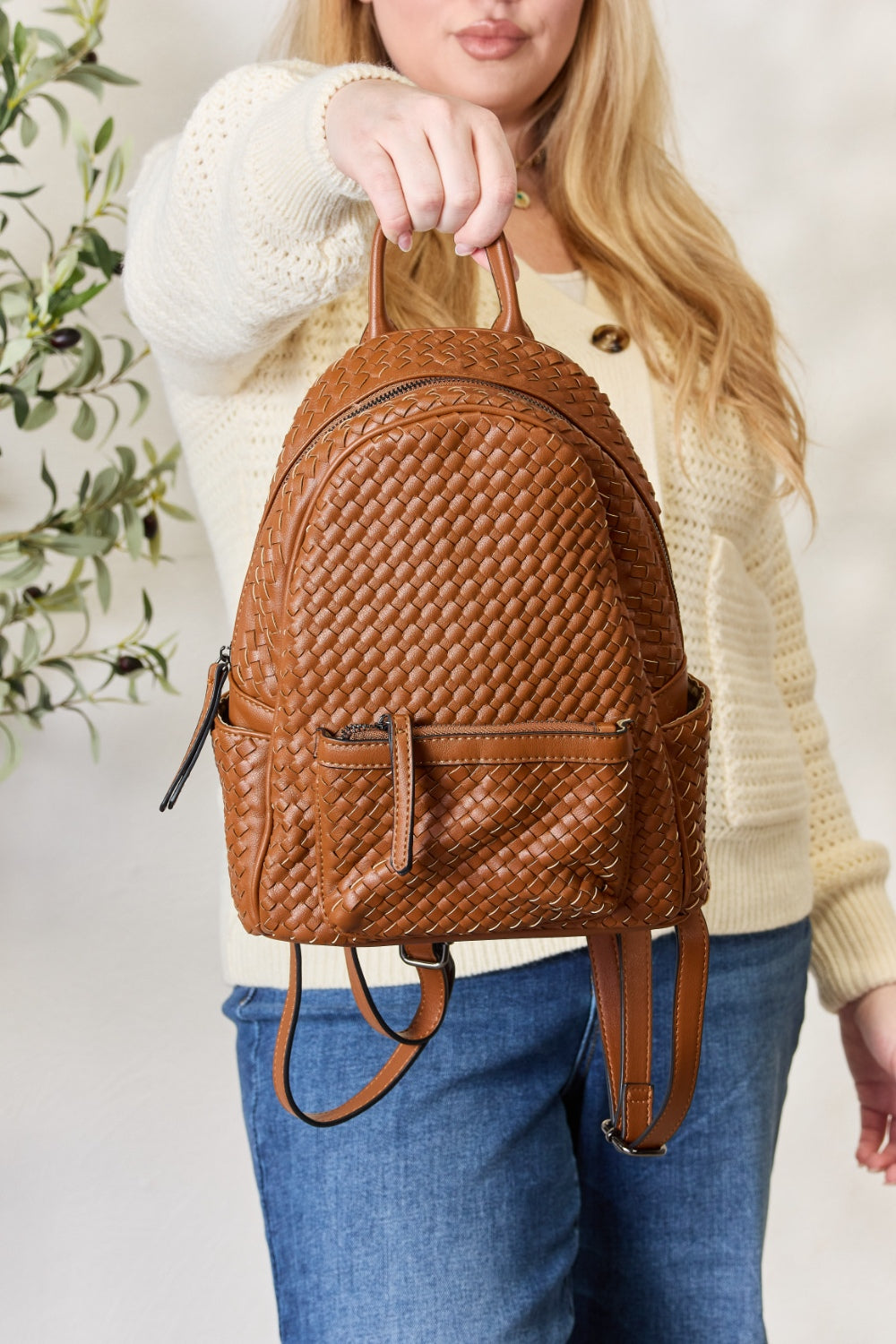 SHOMICO PU Leather Woven Backpack MadreForte LLC