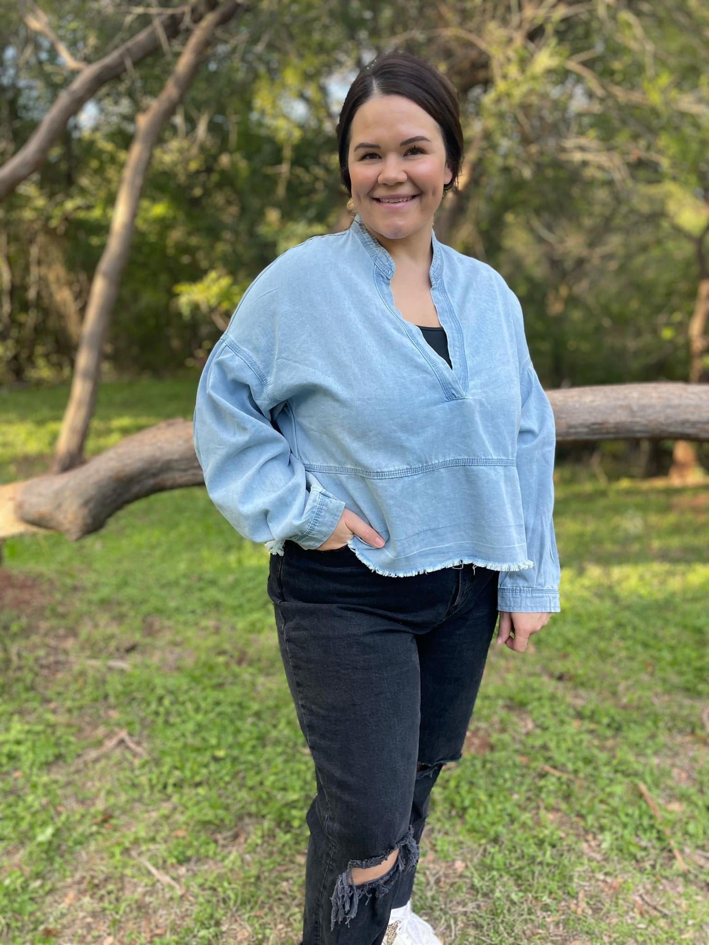 PREORDER: Dylan Denim Blouse MadreForte LLC