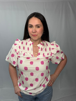 Shopping Spree Notched Neck Puff Sleeve Blouse