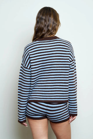Striped Button Down Long Sleeve Contrast Cardigan
