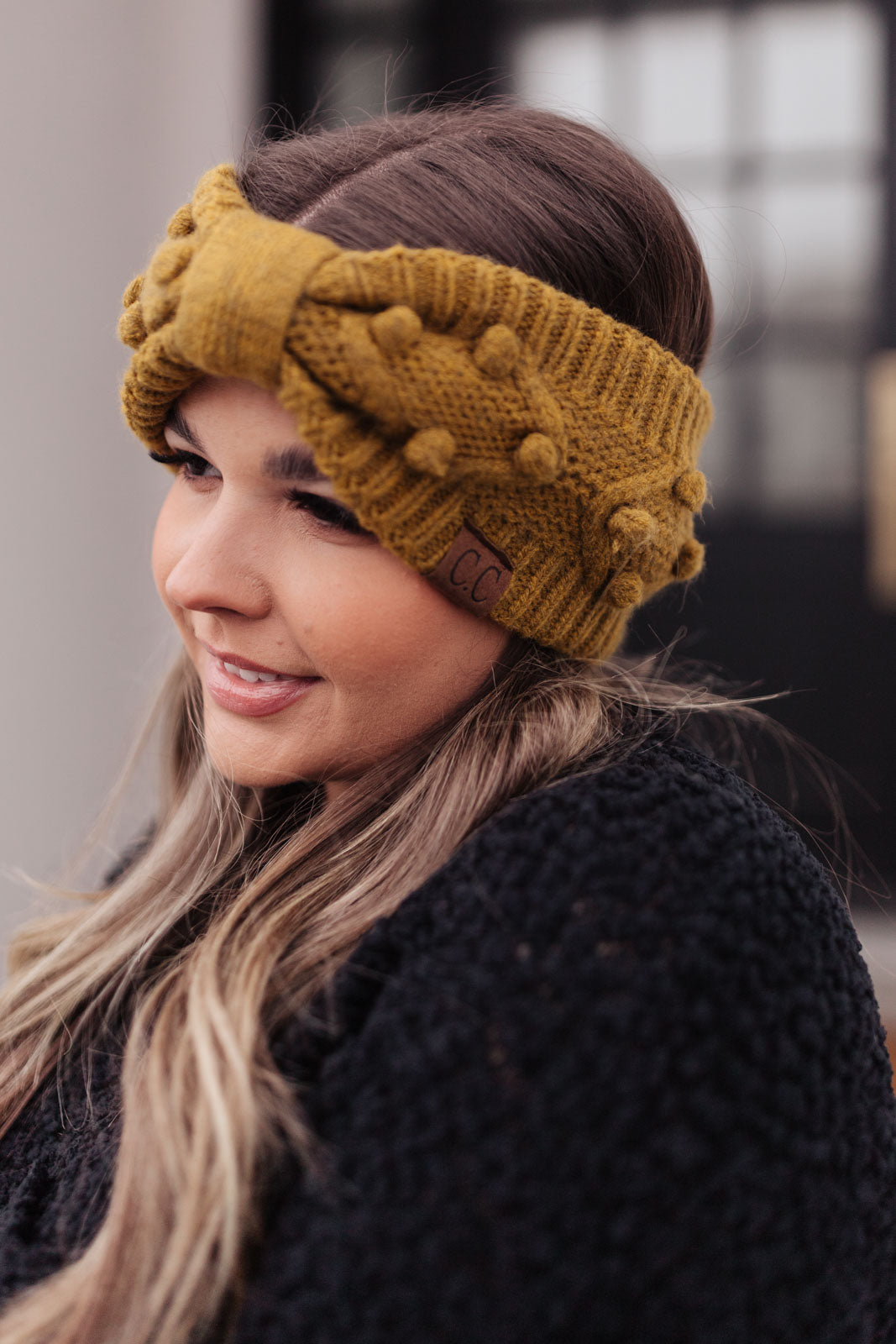 Pom Knit Head Wrap in Mustard MadreForte LLC