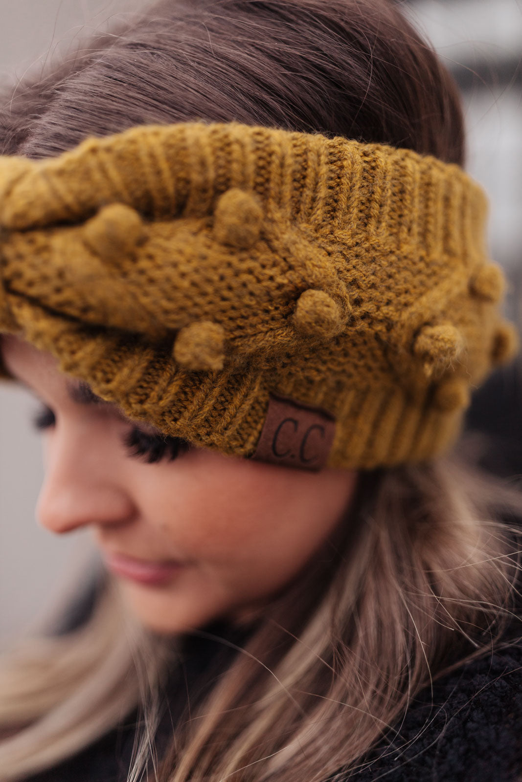 Pom Knit Head Wrap in Mustard MadreForte LLC