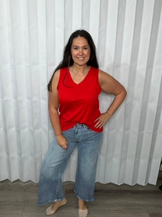 Just Give In Ribbed Knit Tank in Red