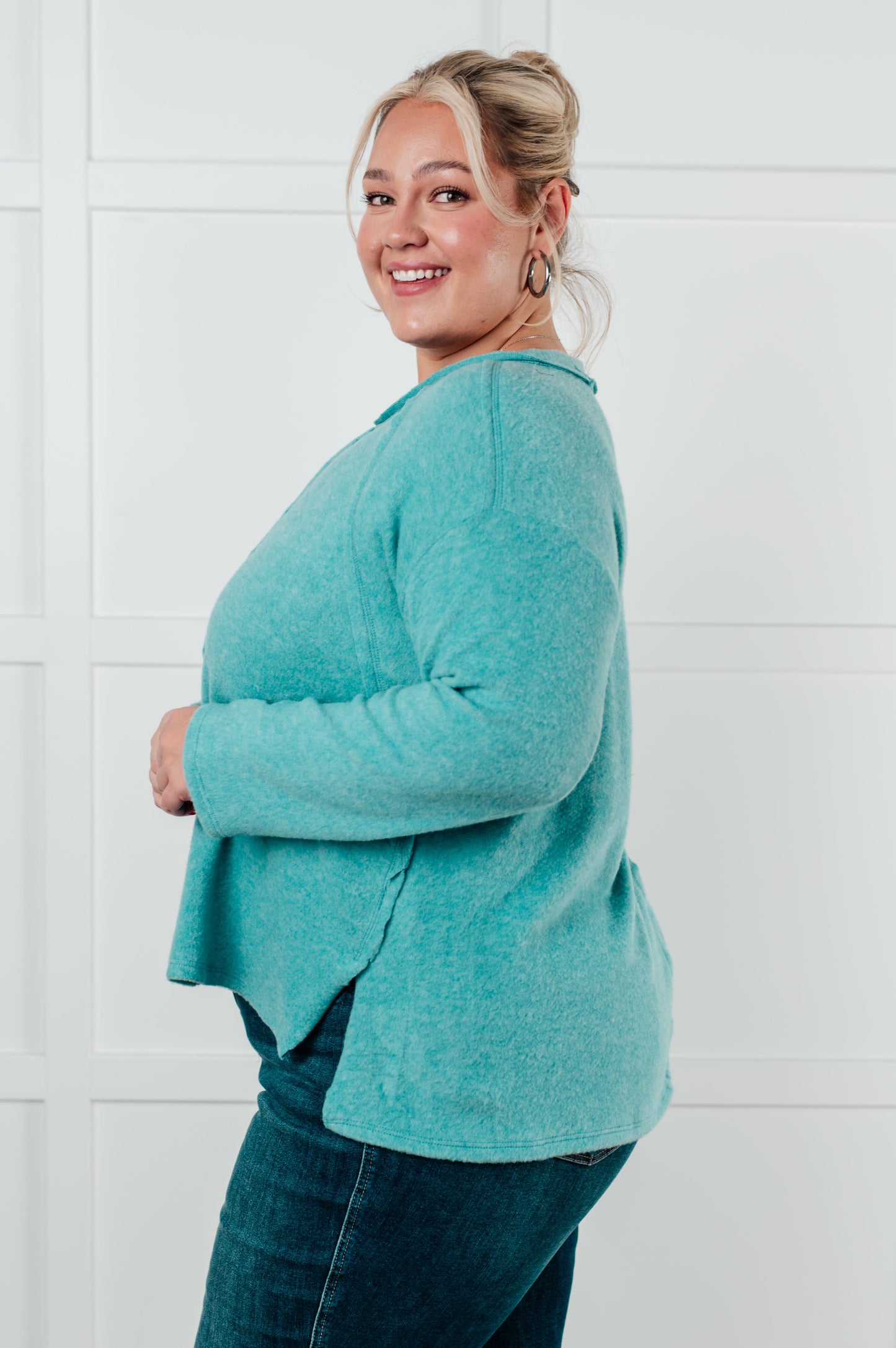 Simple Silhouette Brushed Hacci Sweater in Dusty Teal MadreForte LLC