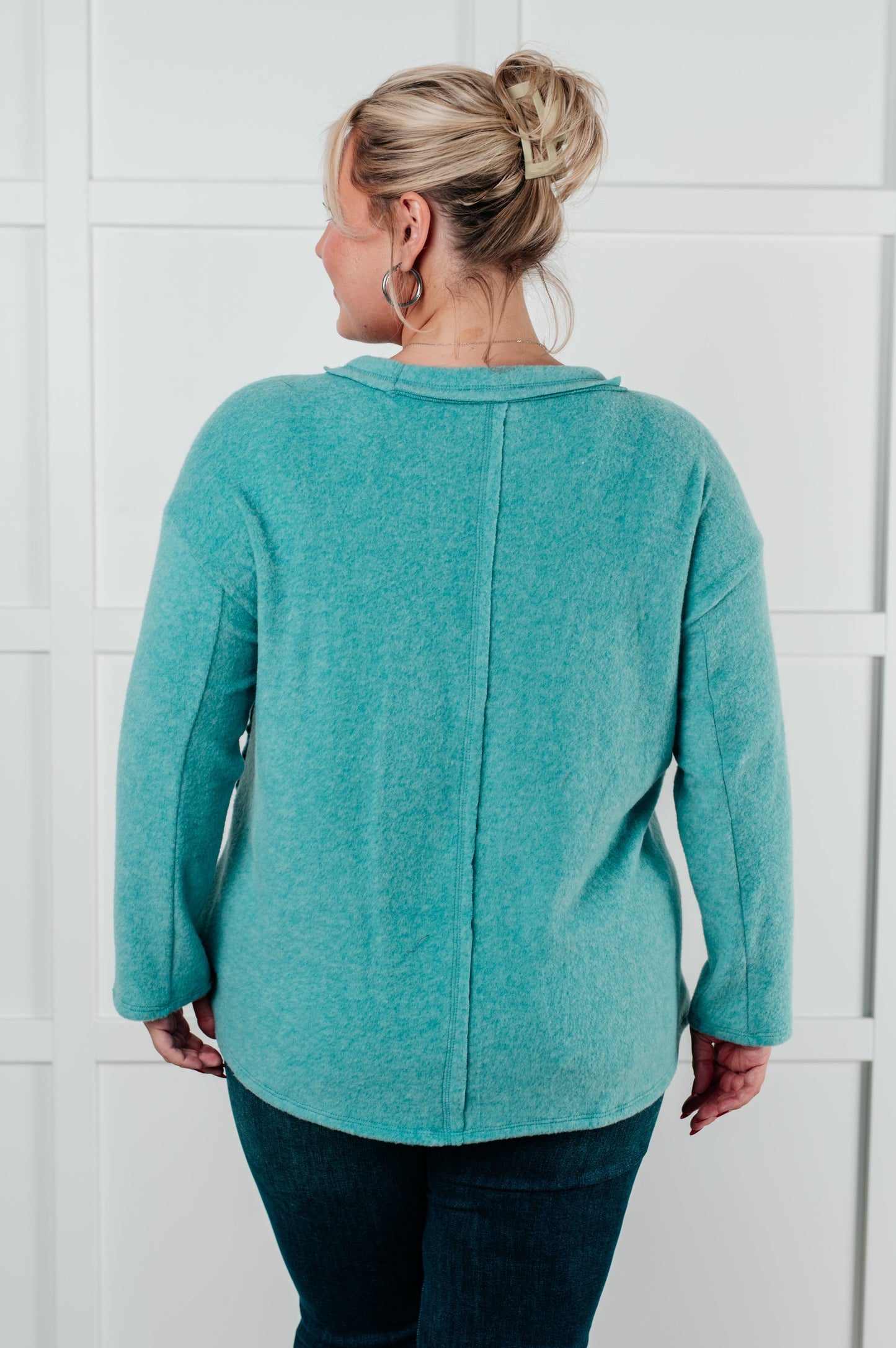 Simple Silhouette Brushed Hacci Sweater in Dusty Teal MadreForte LLC