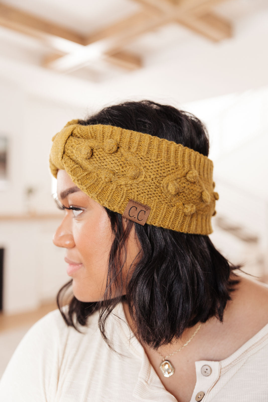 Pom Knit Head Wrap in Mustard MadreForte LLC