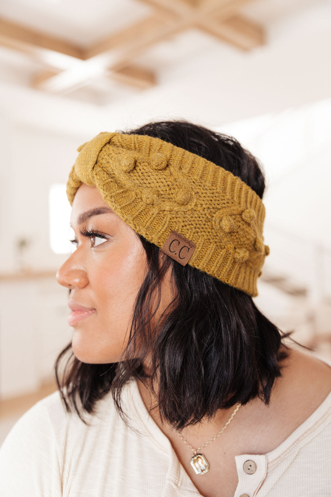 Pom Knit Head Wrap in Mustard MadreForte LLC