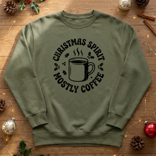 Christmas Spirit Mostly Coffee Graphic Crew Sweatshirt