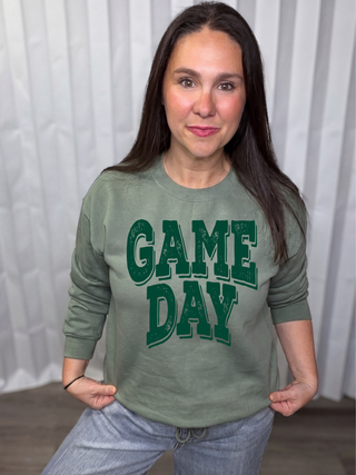 Green Distressed Game Day Sweatshirt