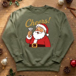 Cheers Santa Martini Graphic Crew Sweatshirt