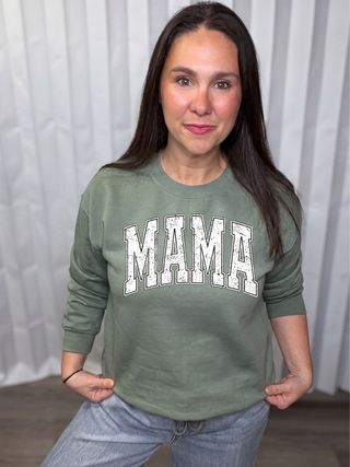 Distressed MAMA crew neck sweatshirt
