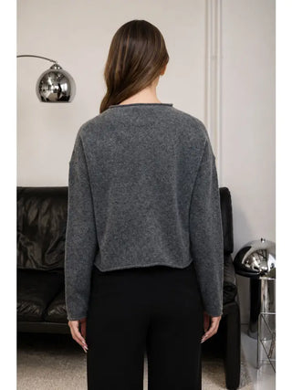Raw Edge Mock Neck Button Down Cardigan