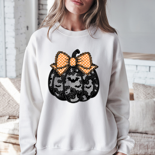 Black Lace Pumpkin Coquette Halloween Sweatshirt
