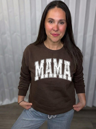 Distressed MAMA crew neck sweatshirt