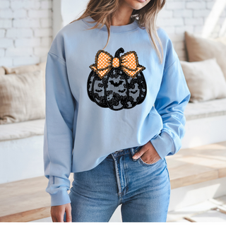 Black Lace Pumpkin Coquette Halloween Sweatshirt