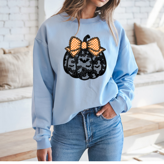 Black Lace Pumpkin Coquette Halloween Sweatshirt