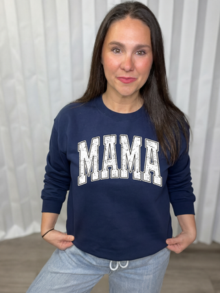 Distressed MAMA crew neck sweatshirt