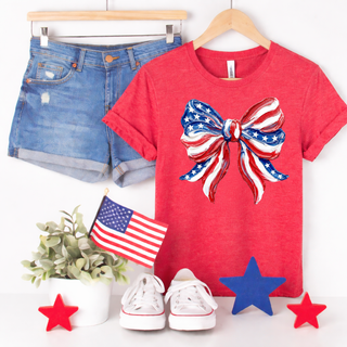 Hand-Painted themed USA Flag Bow Tee