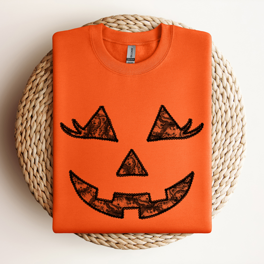 Faux Lace Pumpkin Face Sweatshirt