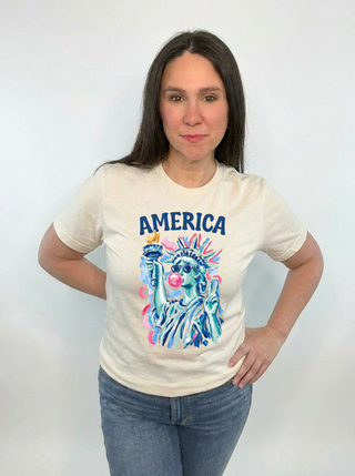 Preppy Statue of Liberty Blowing Bubble Gum Tee