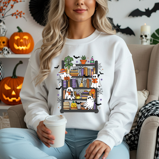 Retro Bookshelf Ghost Sweatshirt