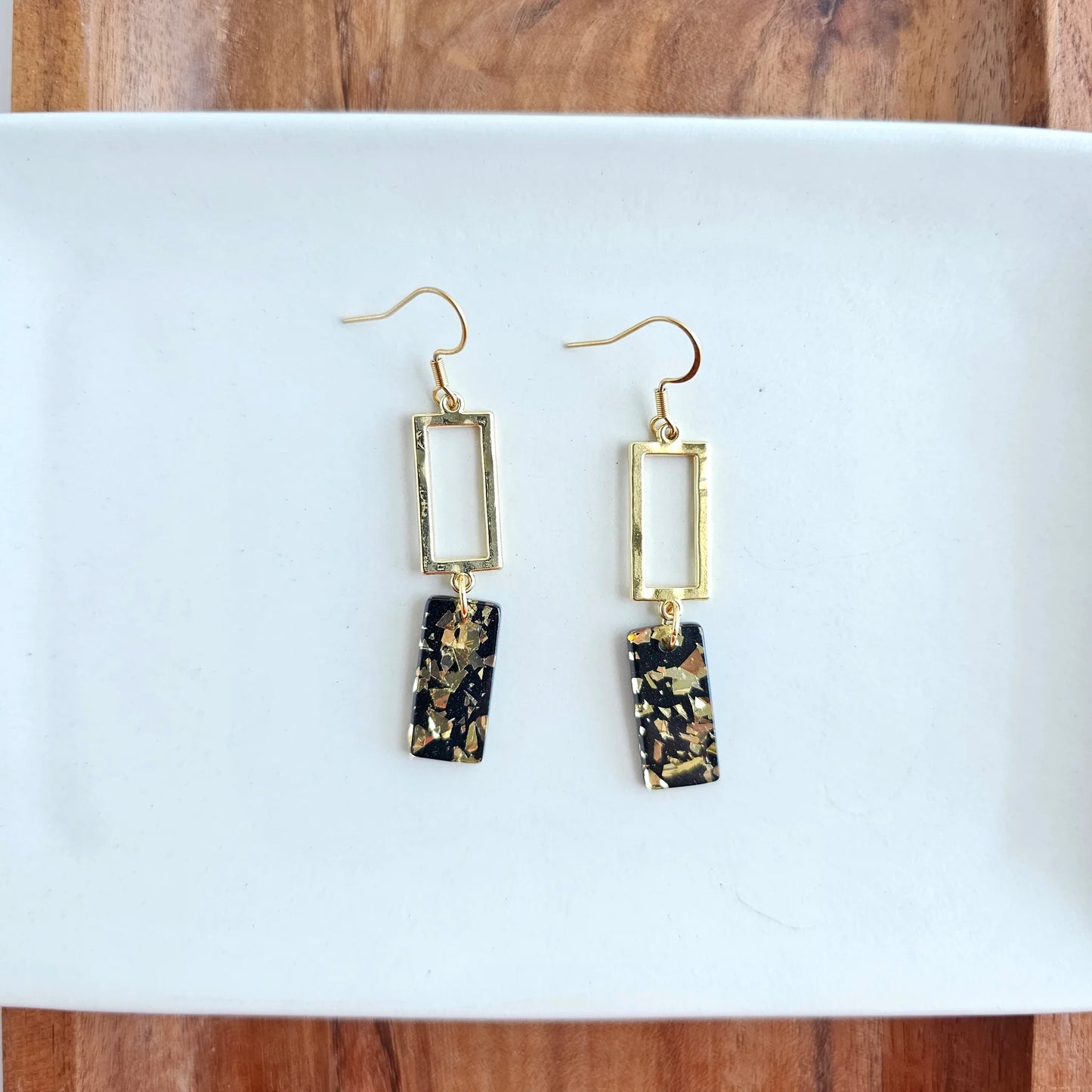 Raya Earrings - Black Gold Flake