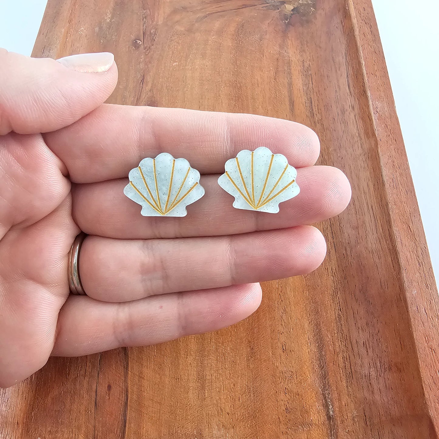 Seashell Studs - Seafoam Pearl