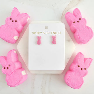 Mini Glitter Bunny Studs - Pink