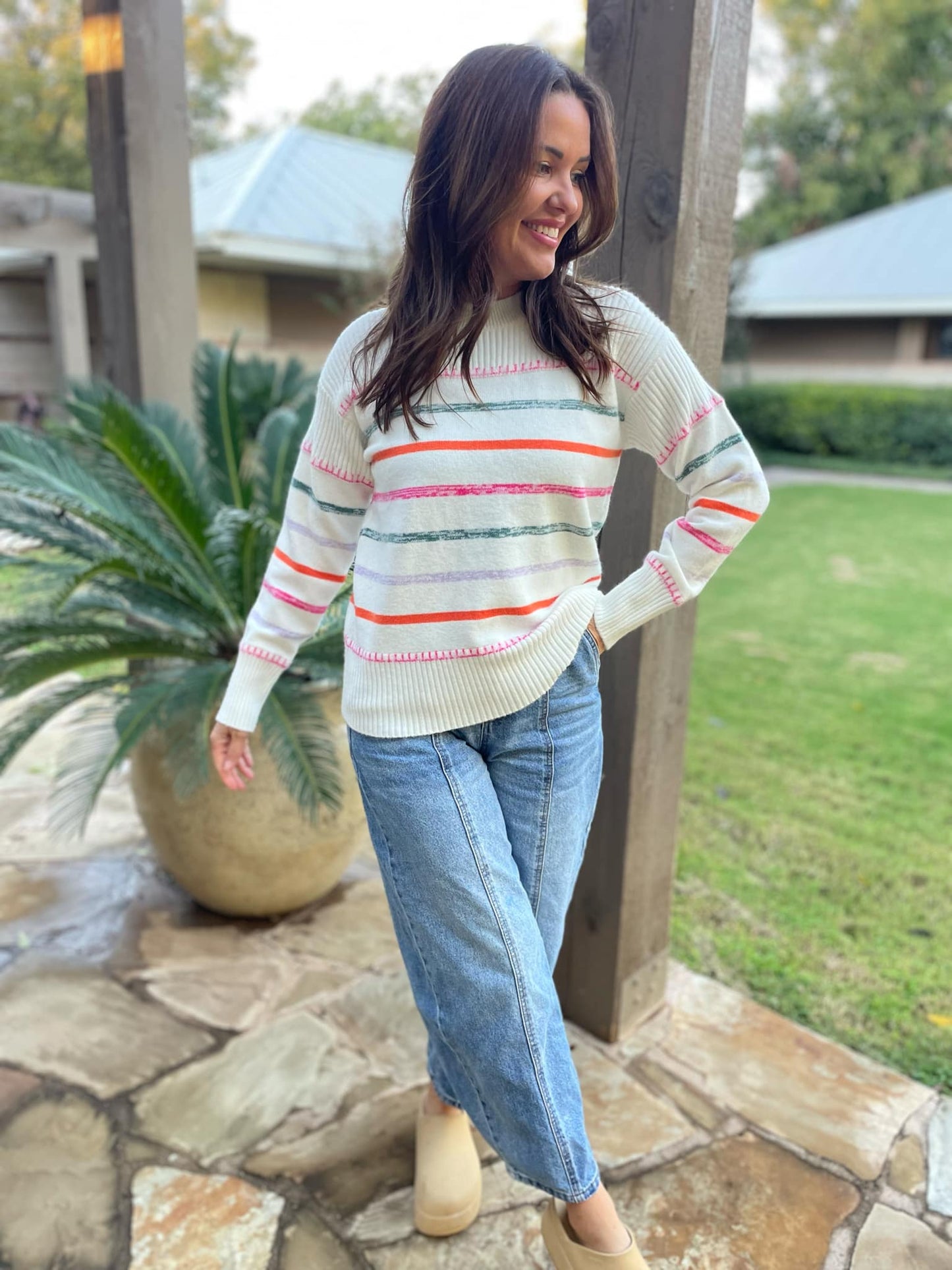 PREORDER: Come On Get Happy Striped Sweater in Two Colors MadreForte LLC