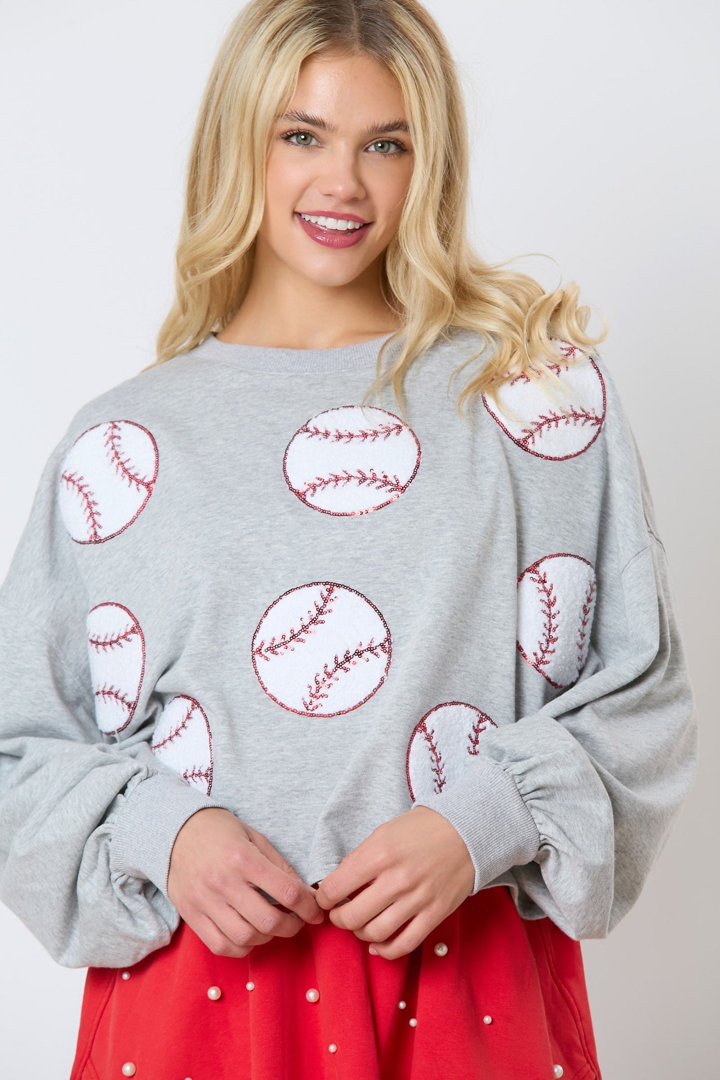 Baseball Towel & Sequins Embroidery Sweatshirt MadreForte LLC