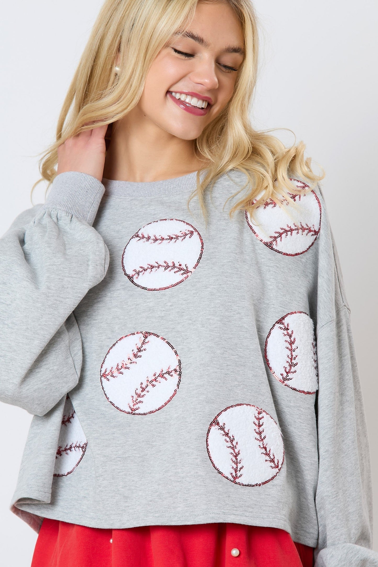 Baseball Towel & Sequins Embroidery Sweatshirt MadreForte LLC