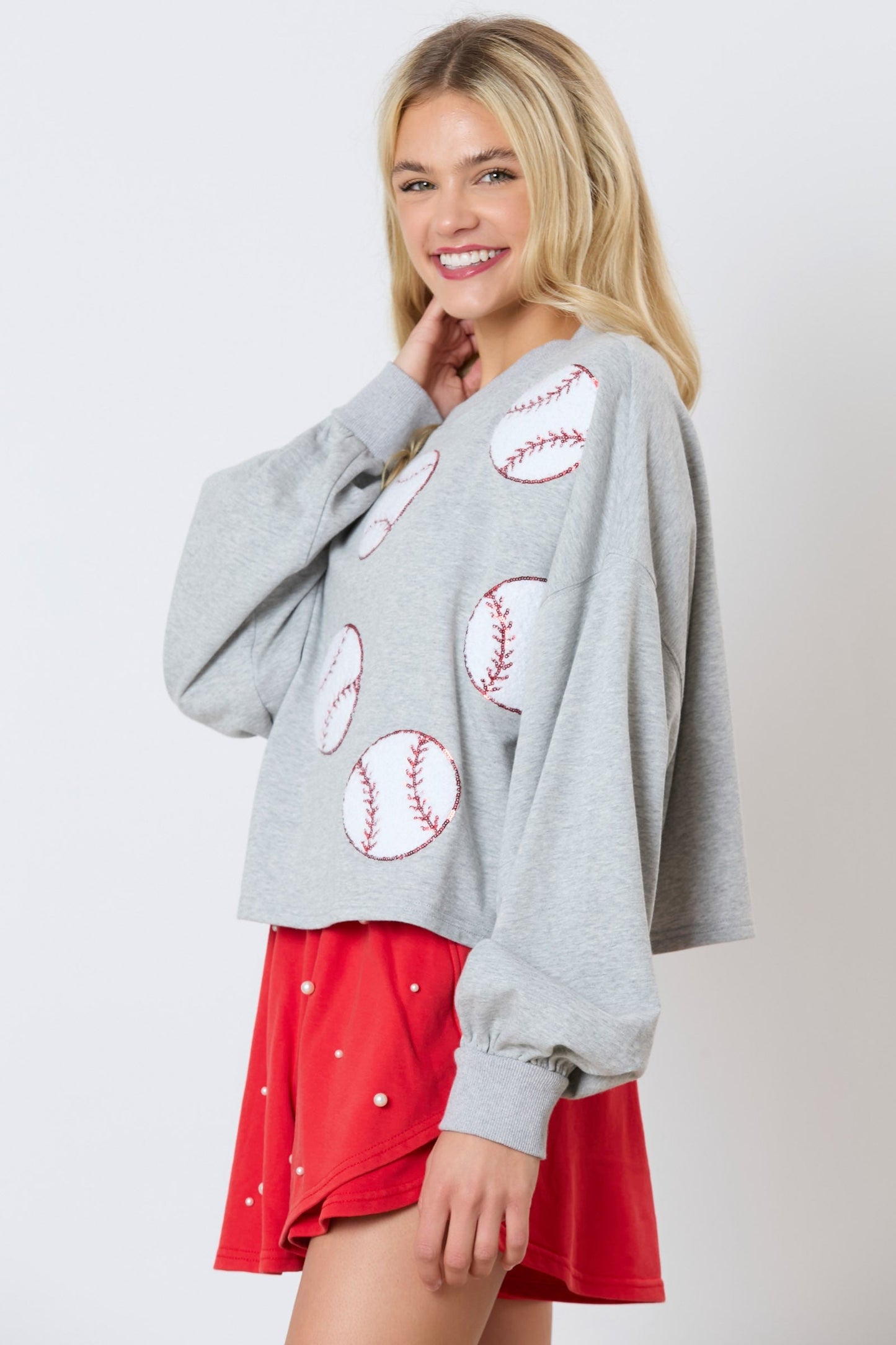 Baseball Towel & Sequins Embroidery Sweatshirt MadreForte LLC