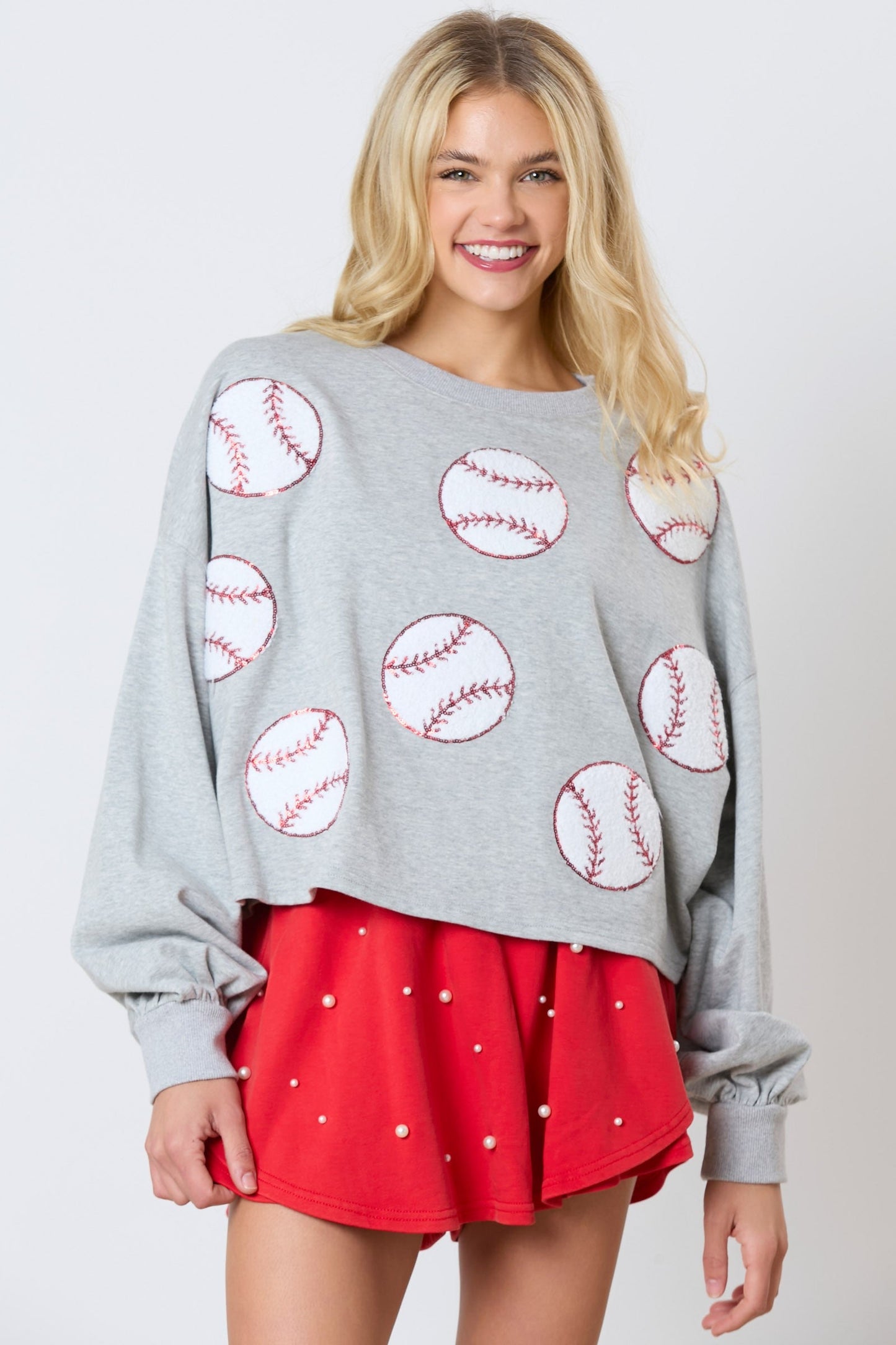 Baseball Towel & Sequins Embroidery Sweatshirt MadreForte LLC