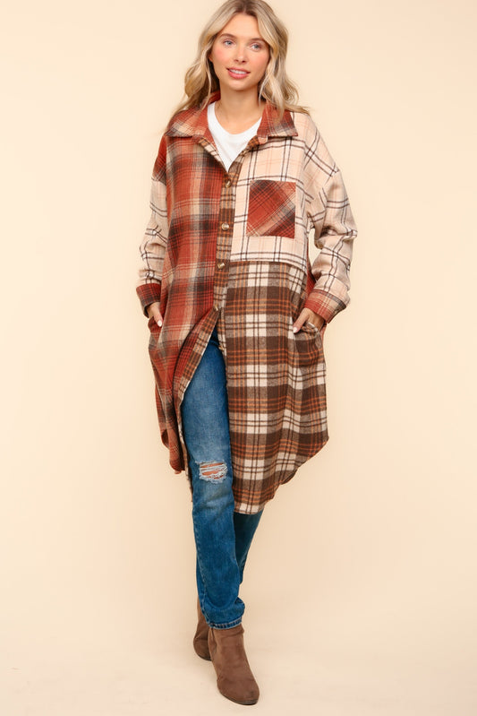 Flannel Plaid Oversized Shacket with Pockets MadreForte LLC